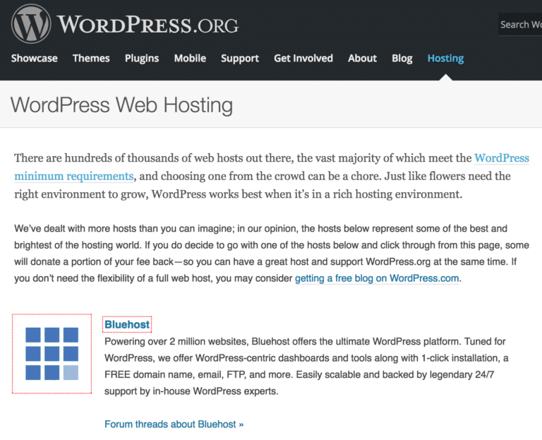 Bluehost WordPress Recommended host
