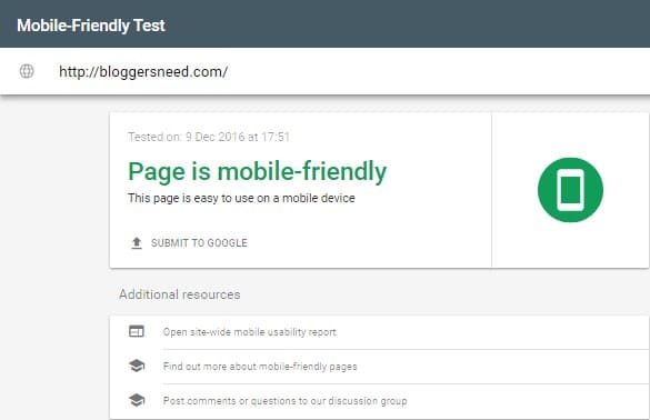 Google Mobile friendly test