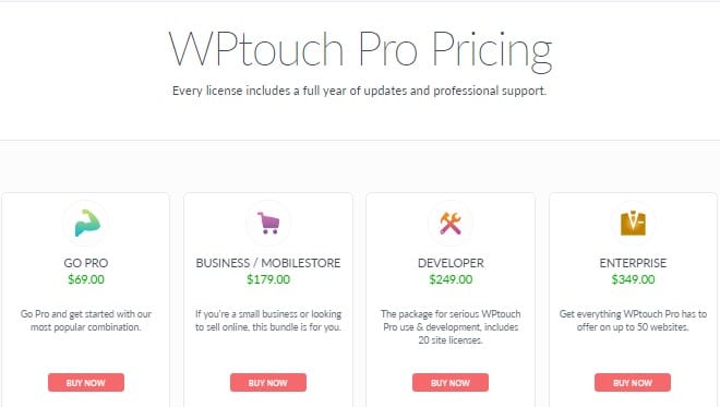 wptouch pro pricing