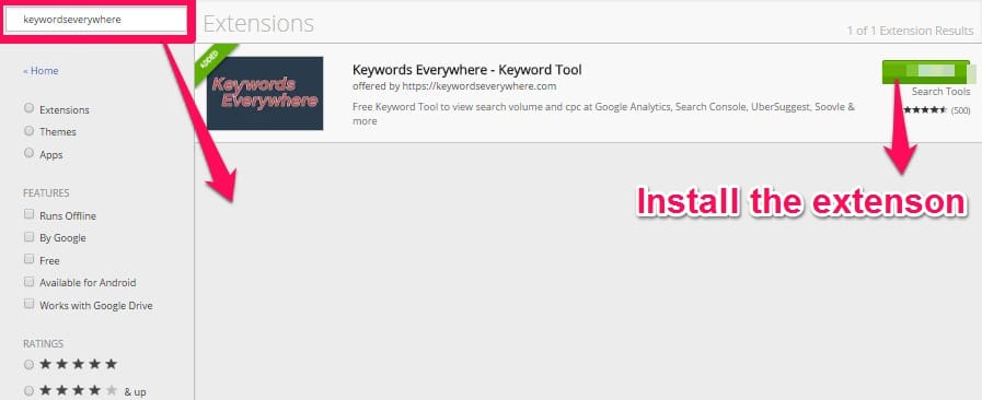 installing keywordseverywhere extension