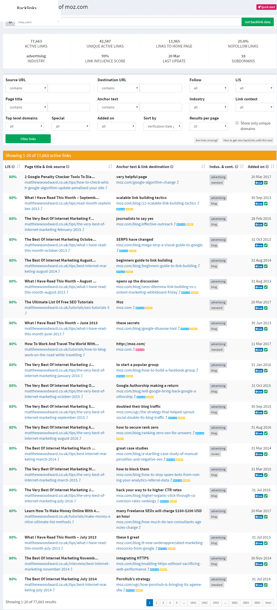 Moz. Com link profiler