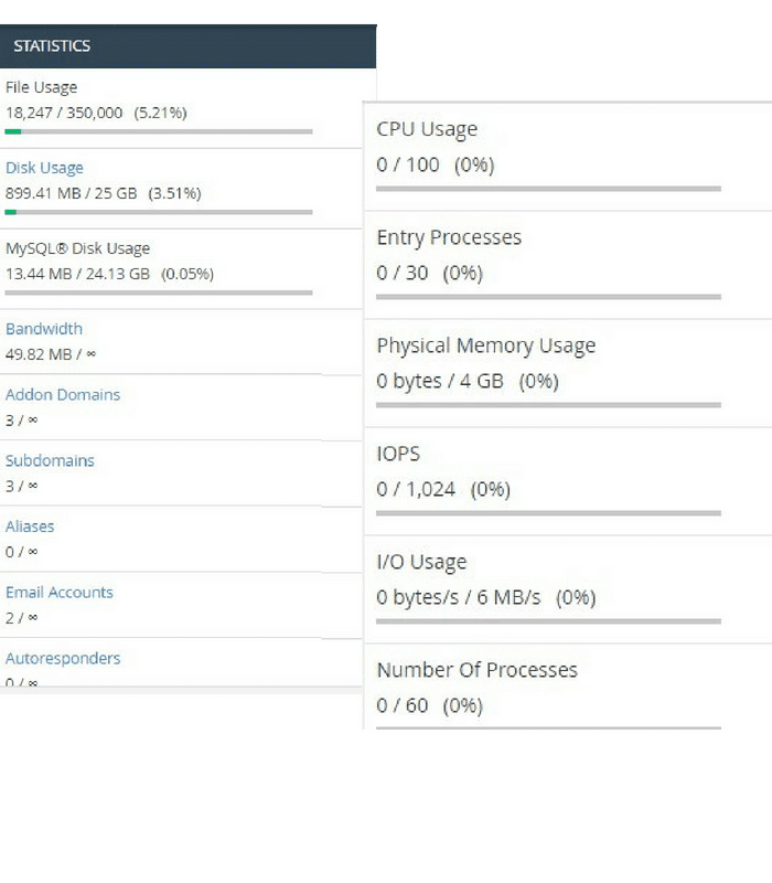 Fastcomet's dedicated server resouce and usage details