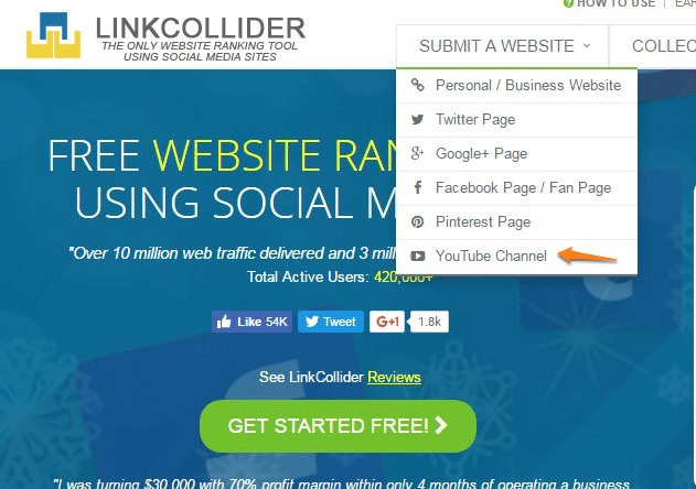 linkcollider adding youtube channel