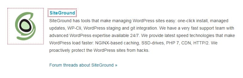 WordPress recommends Siteground