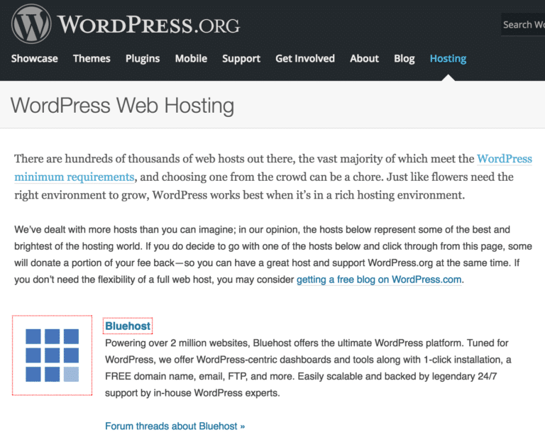 Bluehost wordpress recommended host