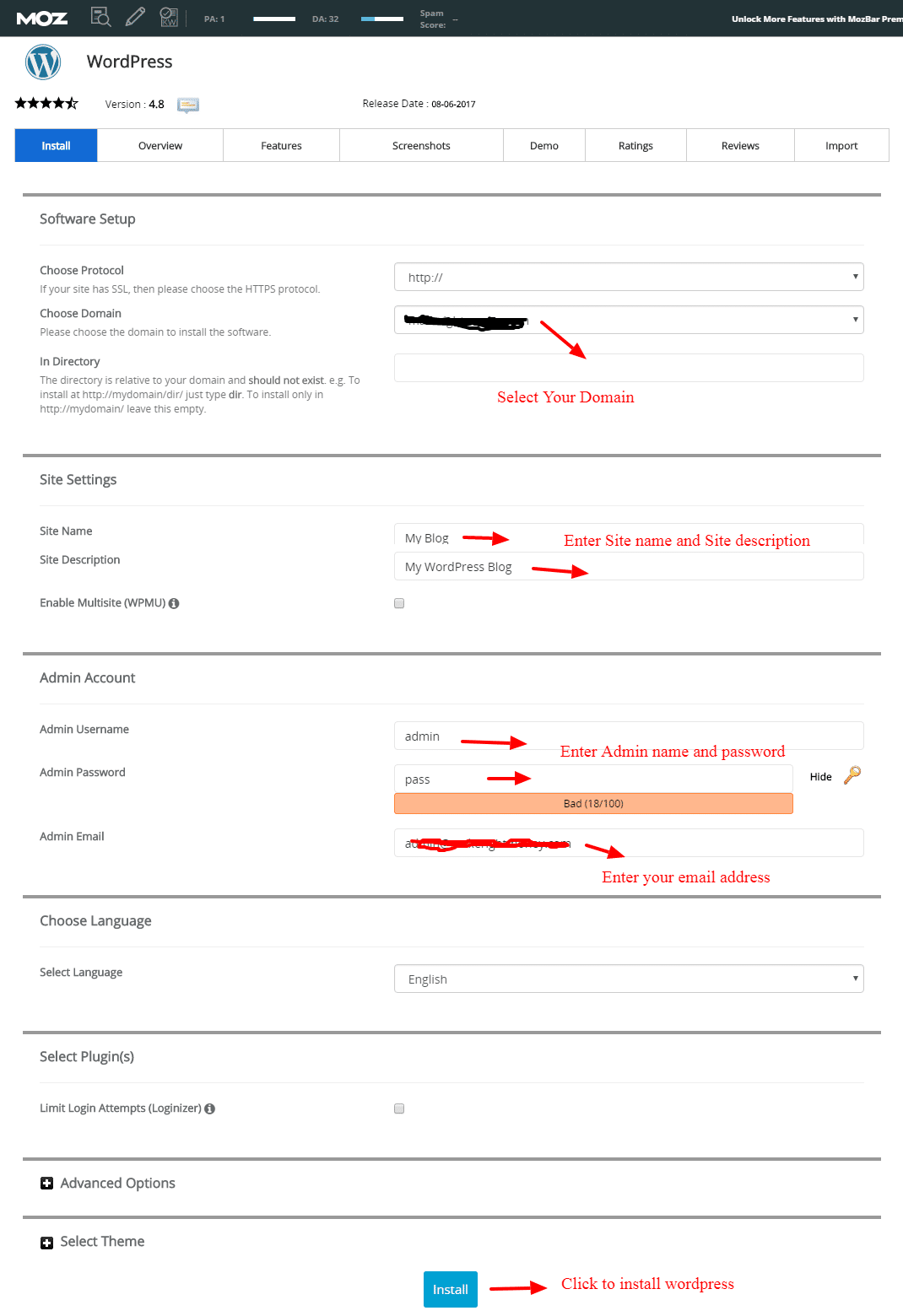 installing wordpress final step