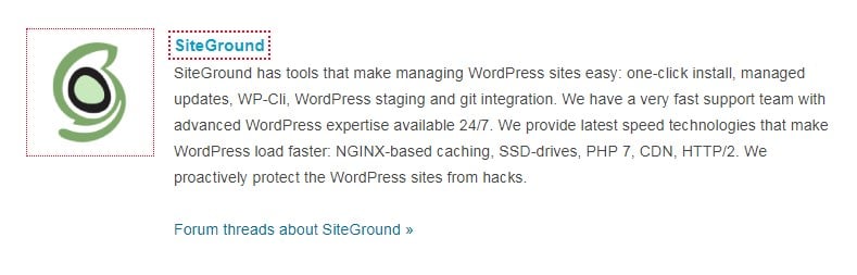 Wordpress recommends siteground