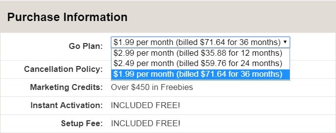 Ipage Plans pricing