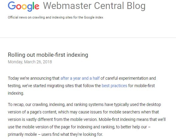 Google mobile first indexing