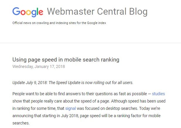 Google speed ranking factor