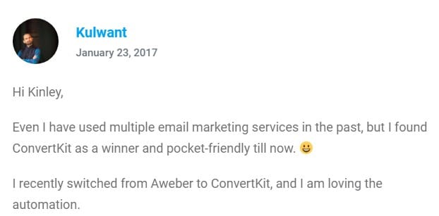 Convertkit user testimonial