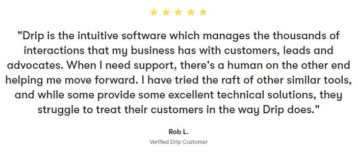 Drip's customer testimonial