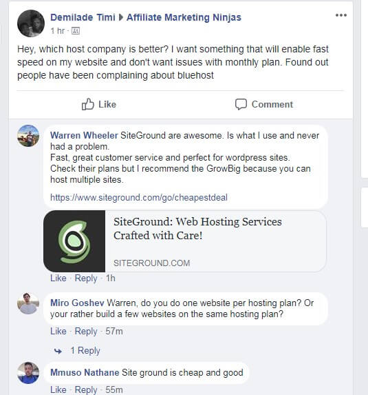 Siteground vs bluehost facebook discussions