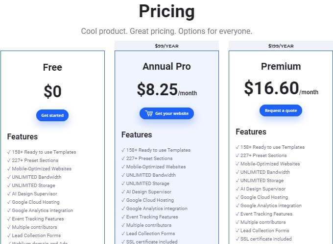 Weblium plan pricing
