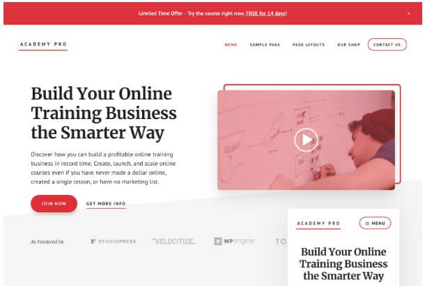 Academy pro for best wordpress themes for blogs