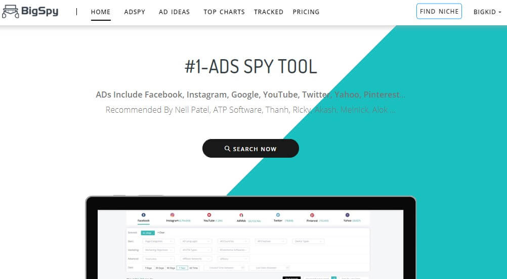 the official homepage of bigspy ad tool
