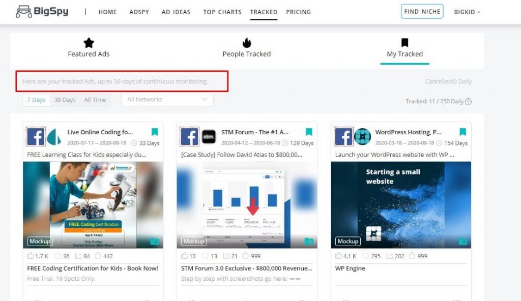 My tracked paid ads