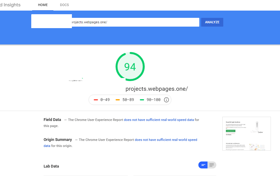 Fastpages speed test by google