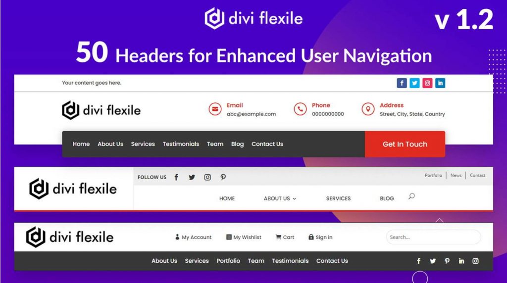 Divi flexile headers