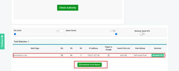 domain authority and page authority report