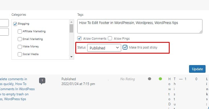quick setting to make this post sticky on wordpress blog