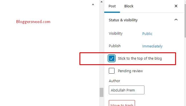 stick post on wordpress setting