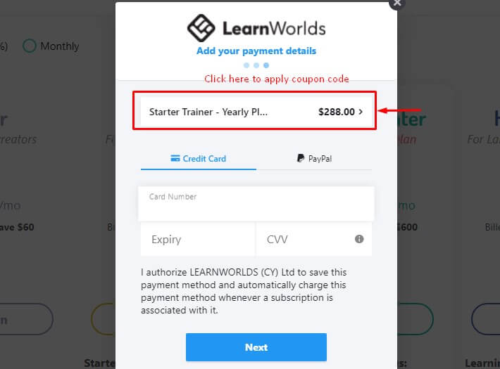 learnworlds payment page