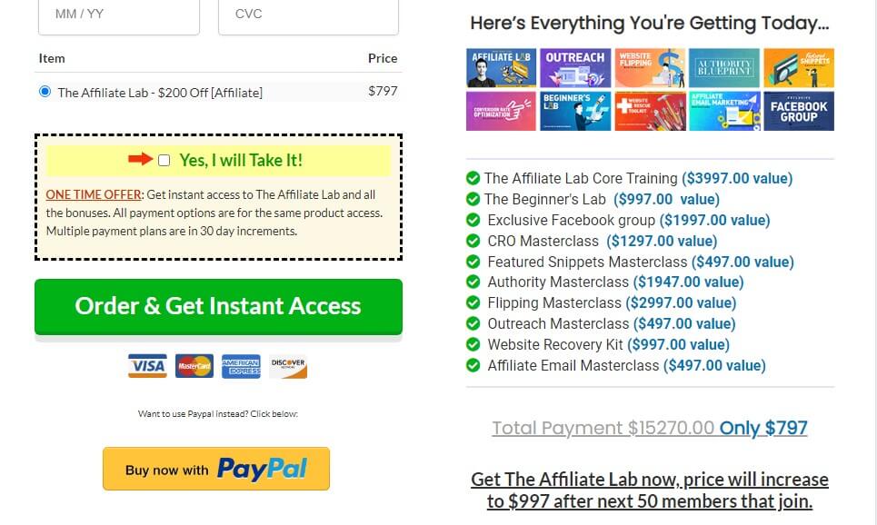 affiliate lab checkout page