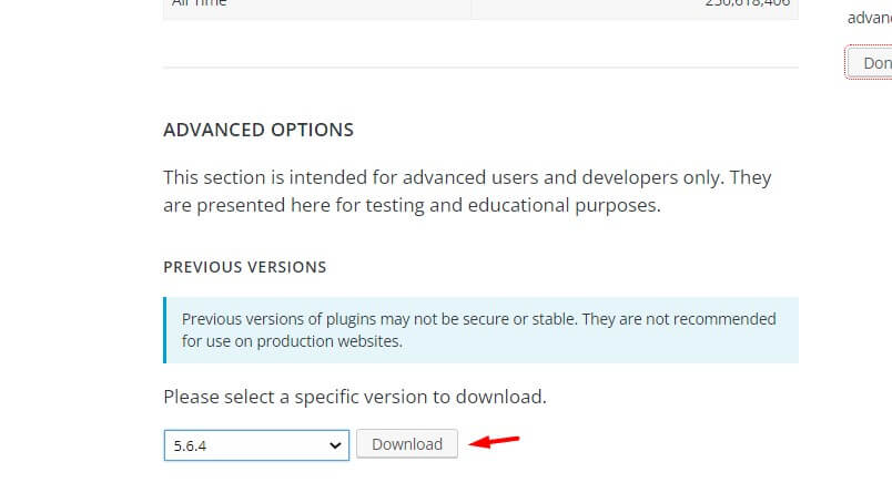 wp plugin previous version download