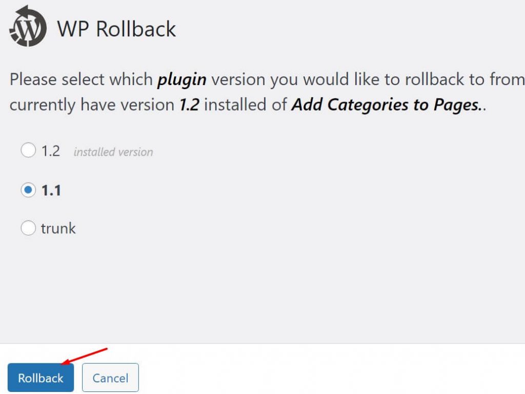 Wp rollback version