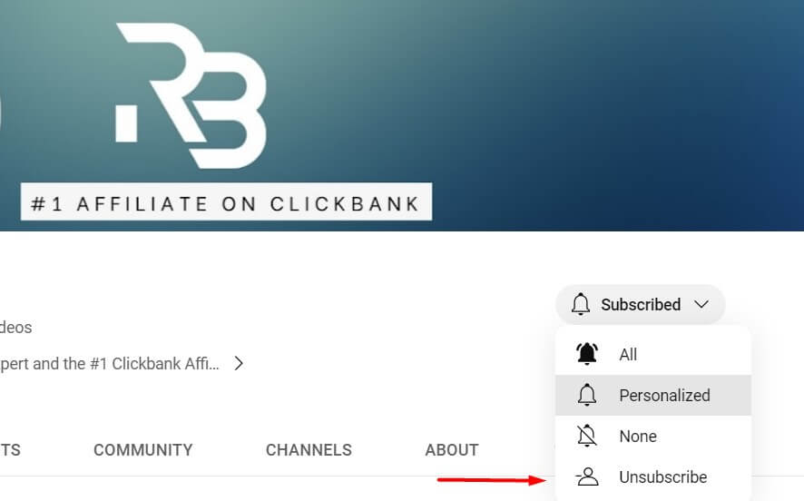 Unsubscribe channel on youtube
