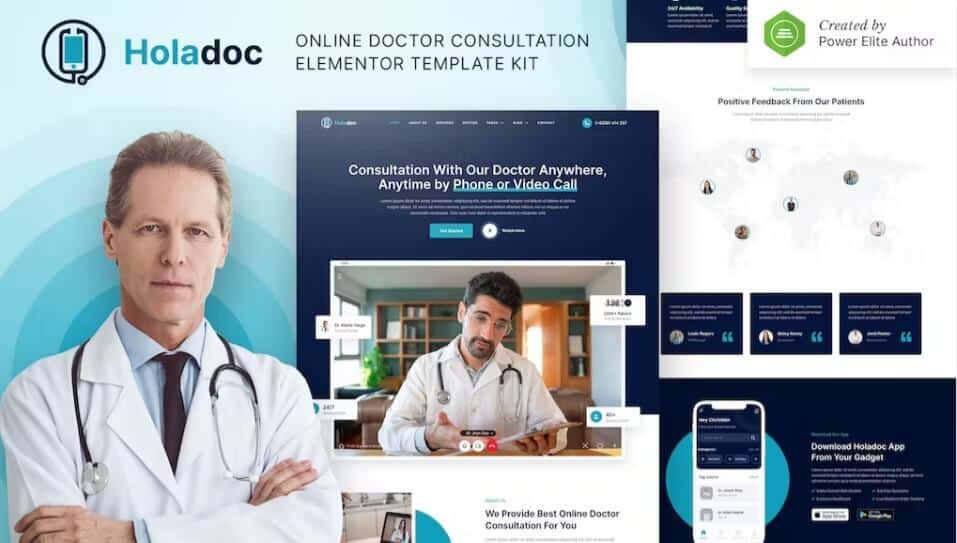 Holadoc – Online Doctor Consultation Elementor Template Kit