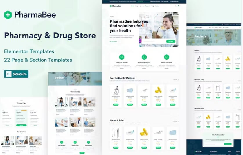 PharmaBee - Pharmacy & Drug Store Website Elementor Template Kit