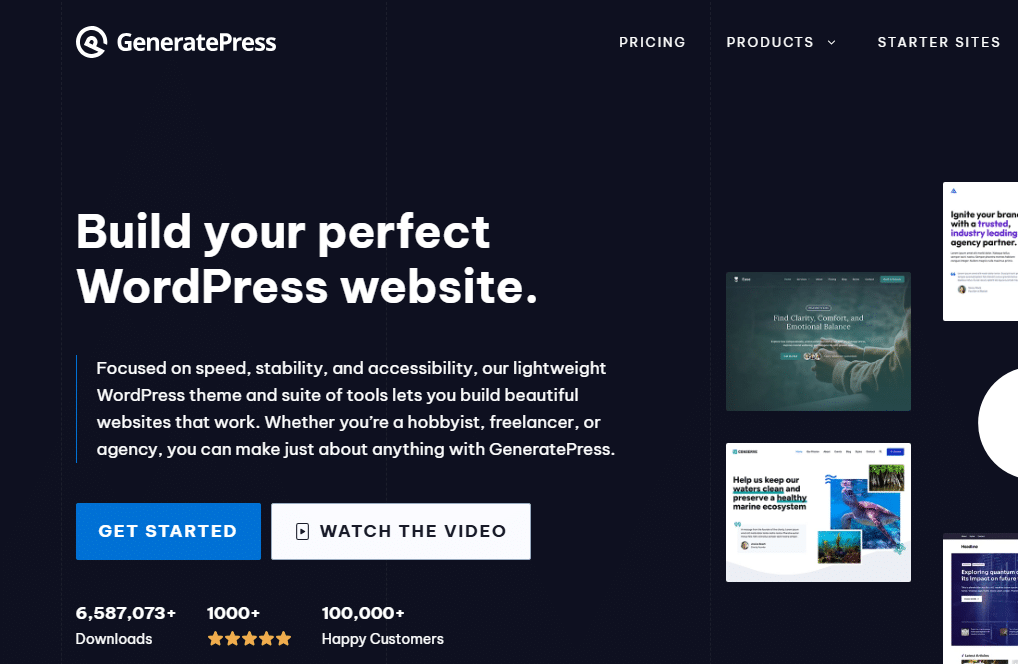 Generatepress wordpress theme dashboard interface