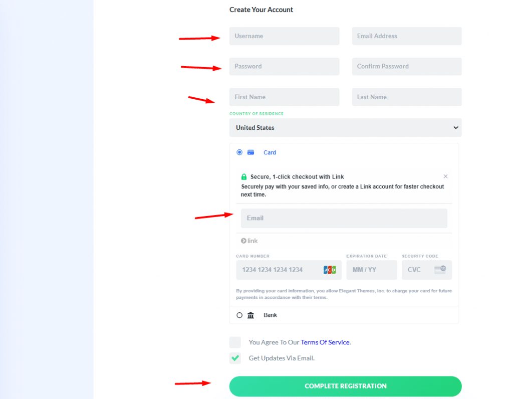 Elegant Themes Account Creation