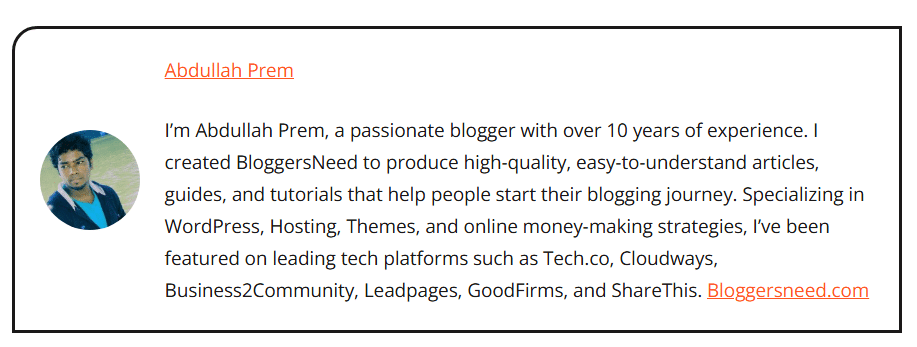 Author bio example for e e a t