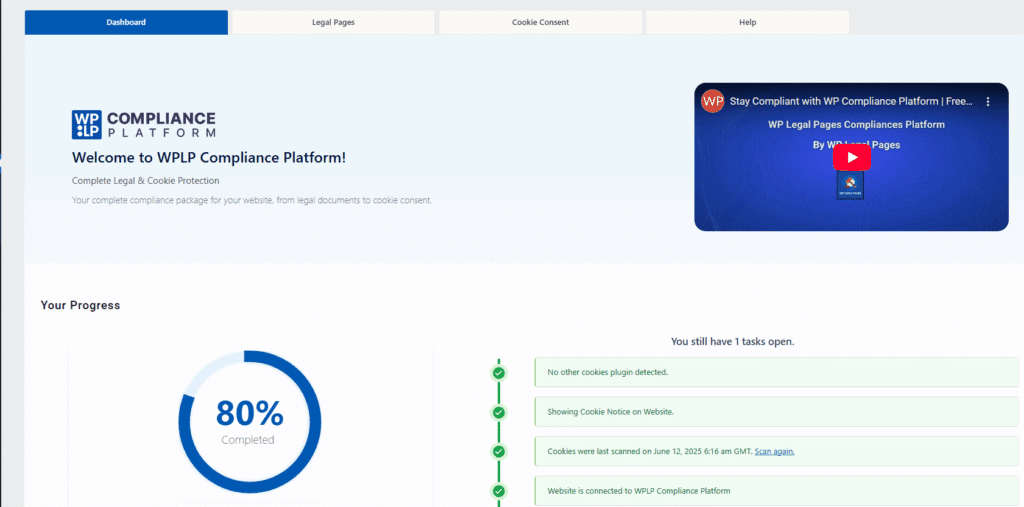 Wp legal pages plugin dashboard
