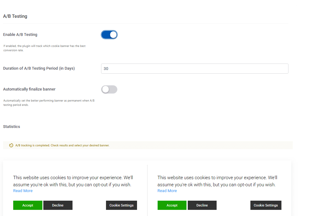 A/B Testing Settings A/b testing settings