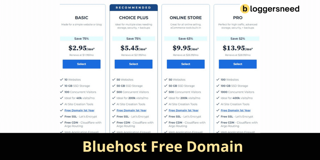 Bluehost Plans Price