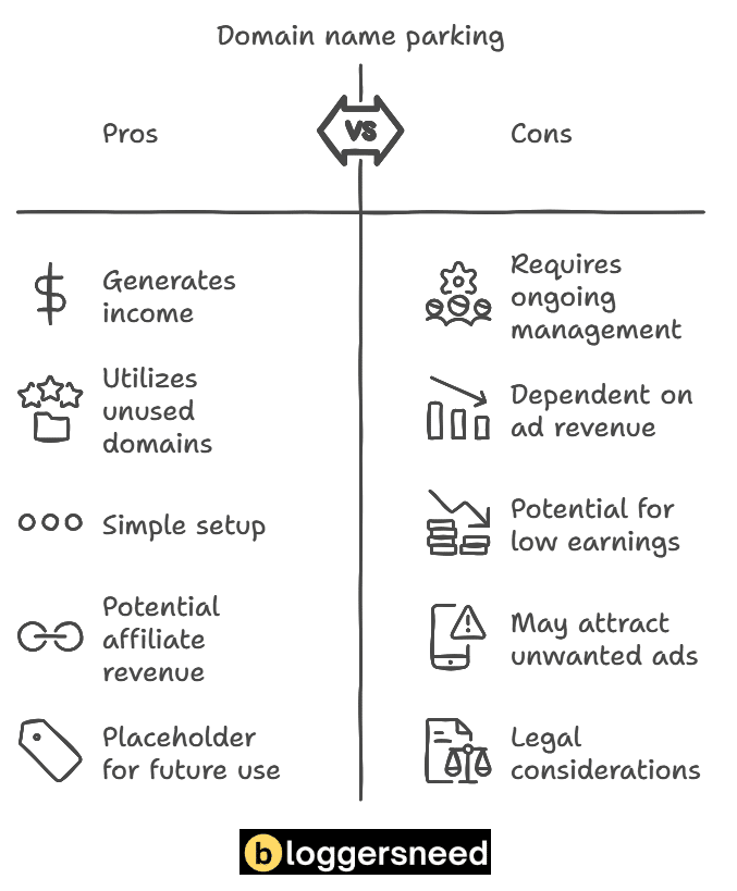 Diagram about the pros and cons of domain name parking