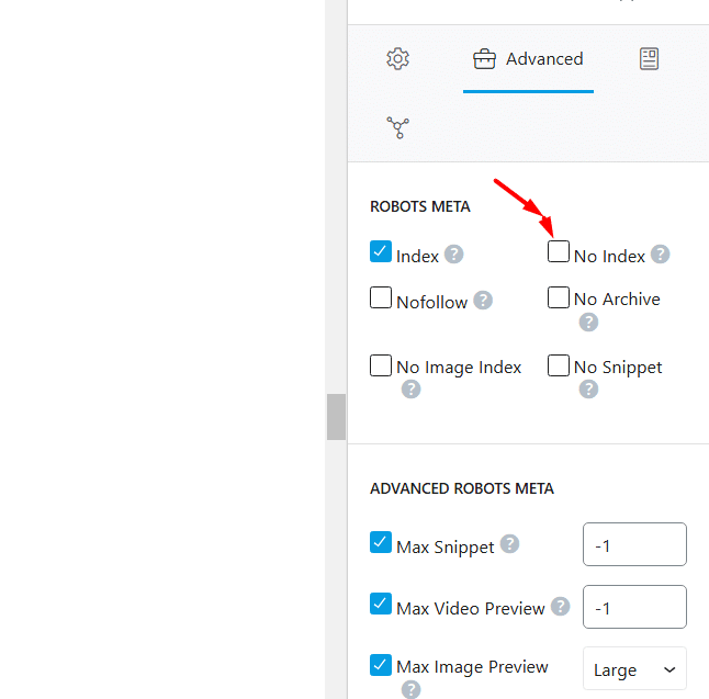 Rankmath no index option