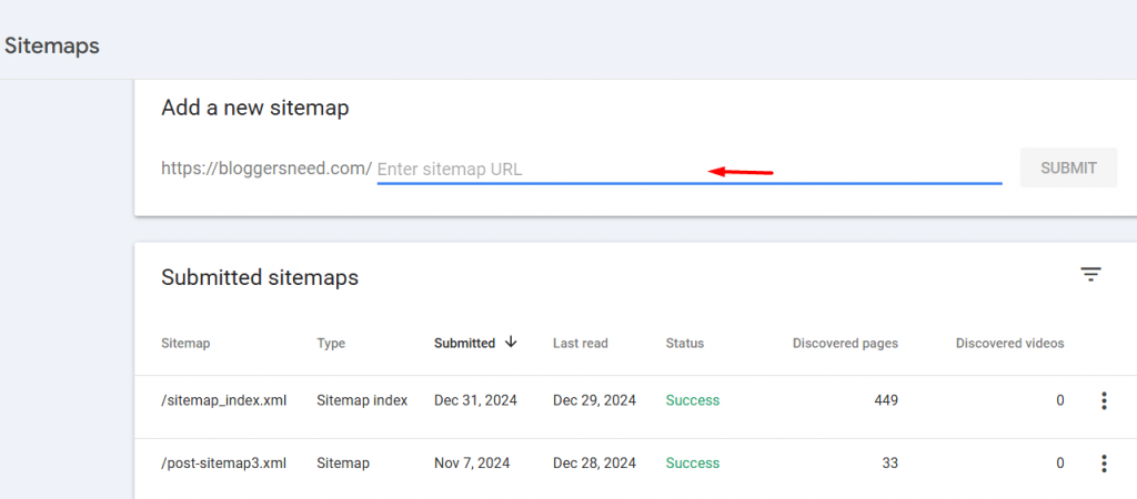 Submit website sitemap to google console