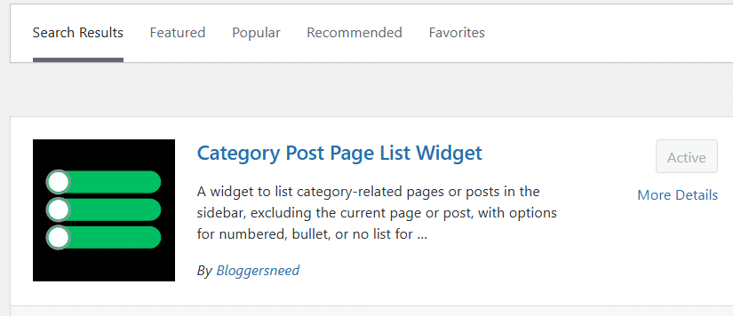 Category post page widget