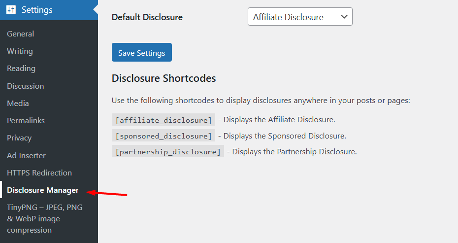 Disclosure manager setting