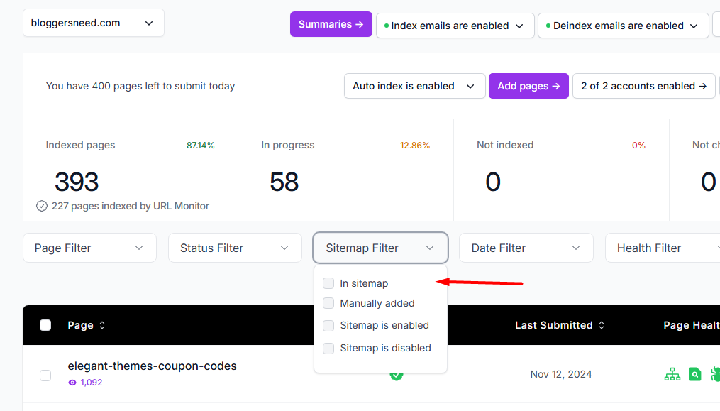 Um sitemap filter