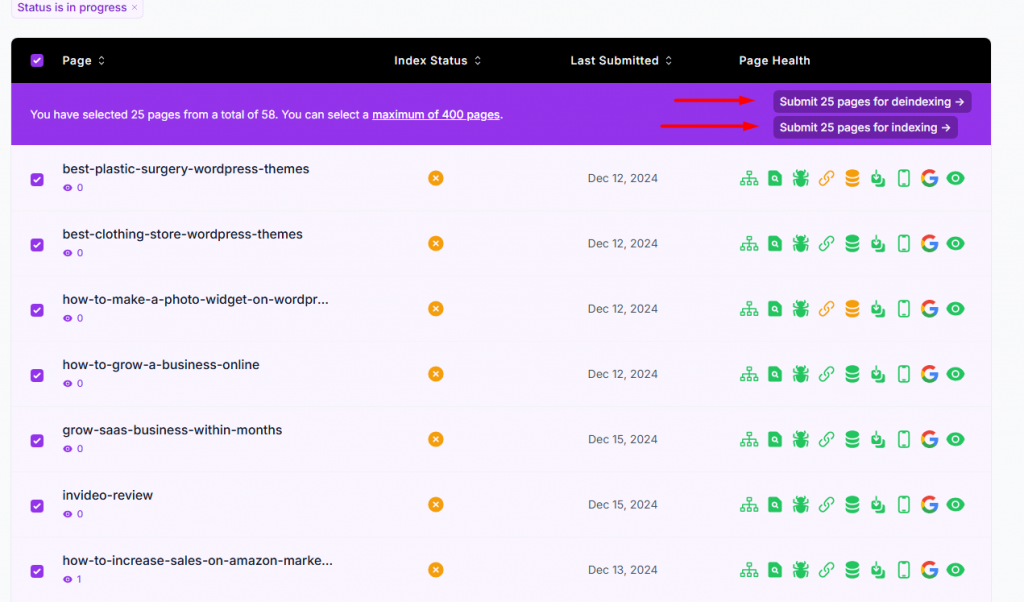 Page indexing