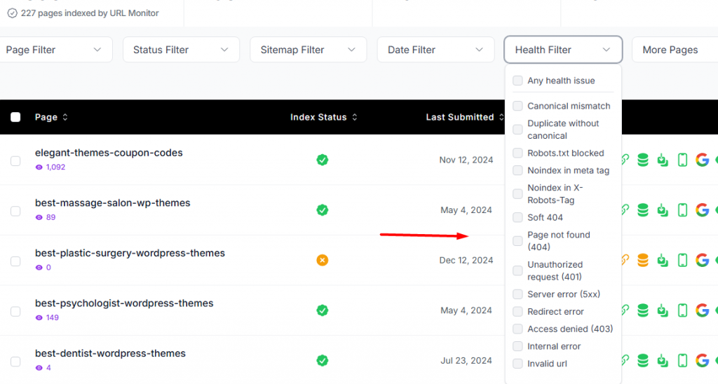 Url monitor health filter