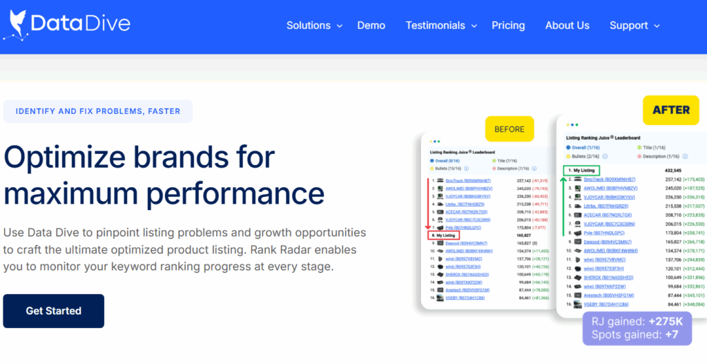 Datadive listing optimization