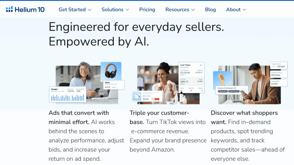 Helium 10 homepage interface