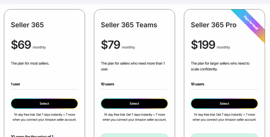 Seller 365 plans pricing